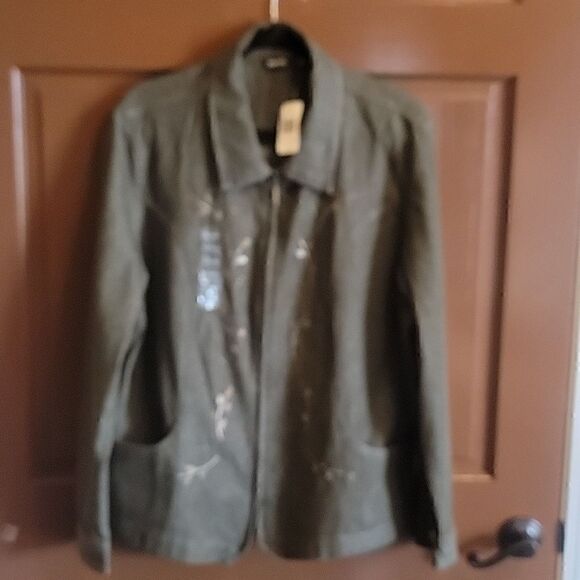 Krazy Kat-Olive colored leaf stud, denim jacket XXL. NWT. - Picture 3 of 8